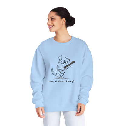 Dog With Guitar. Live, Love and Laugh. Unisex NuBlend® Crewneck Sweatshirt