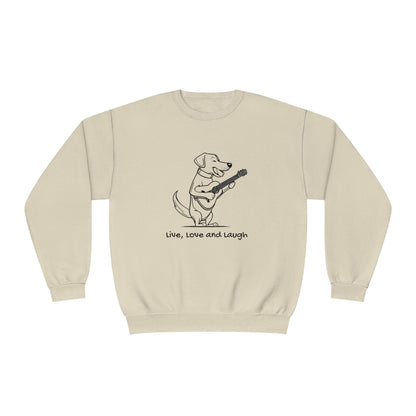 Dog With Guitar. Live, Love and Laugh. Unisex NuBlend® Crewneck Sweatshirt