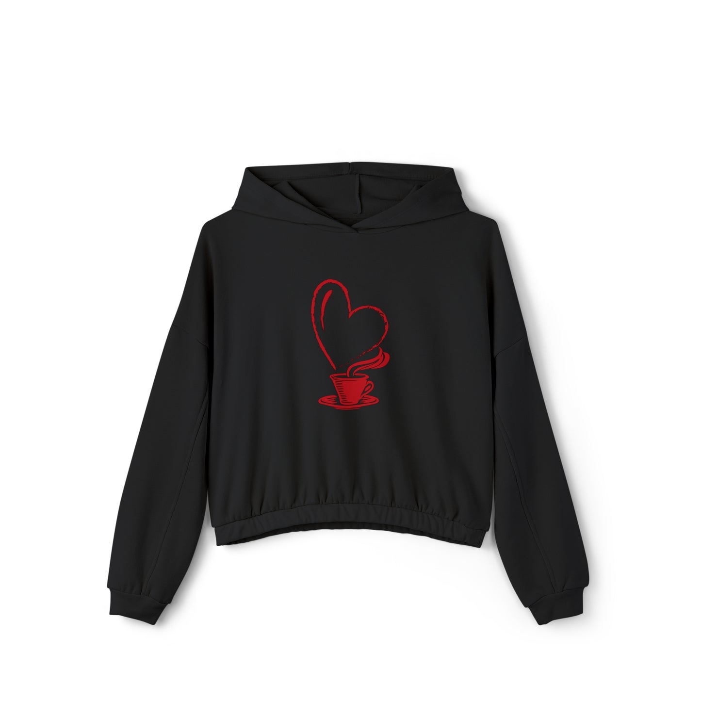 I Heart Coffee. Red.  Women's Cinched Bottom Hoodie