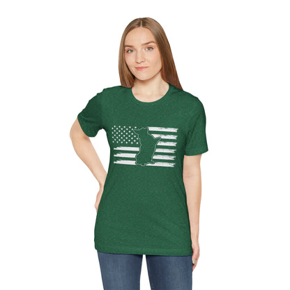 Charlie The American Flag Dog.  Unisex Jersey Short Sleeve Tee
