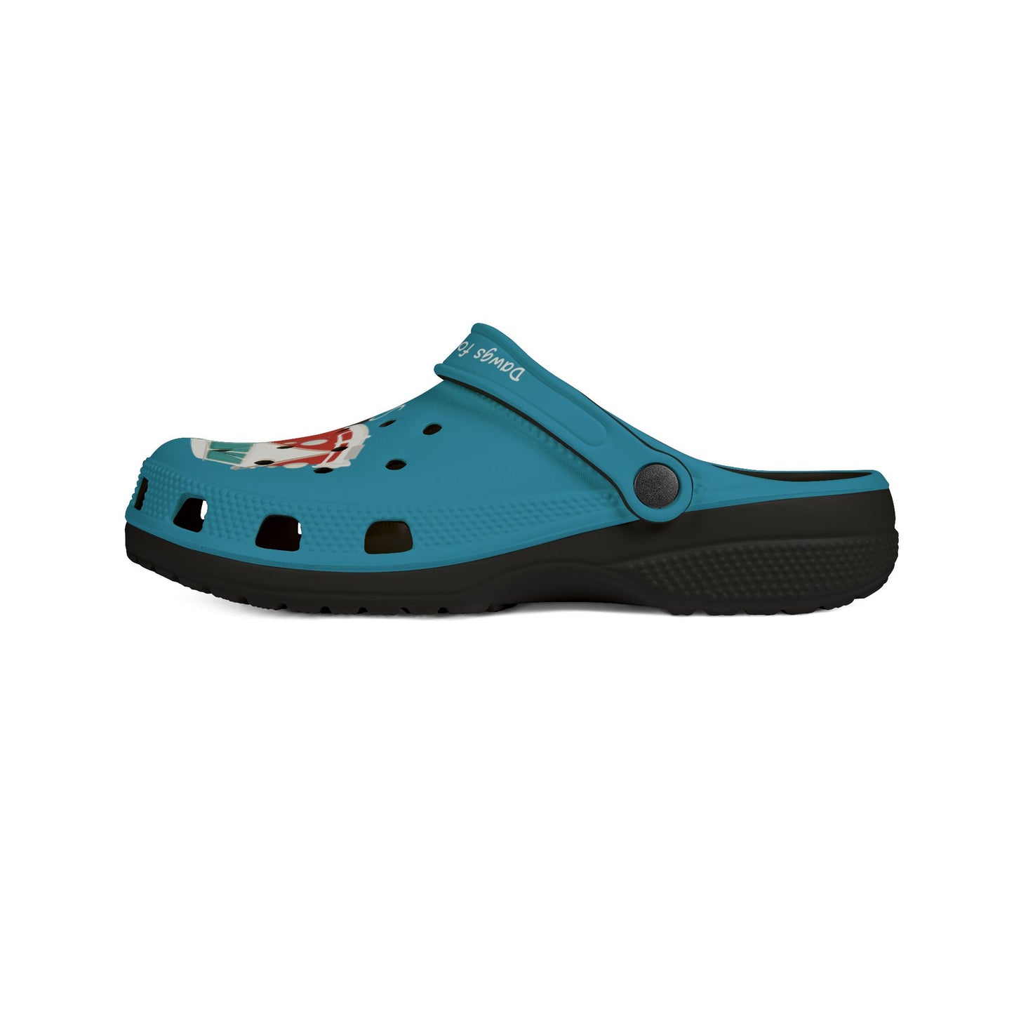 Turquoise Surfs Up Dude Graphic Rubber Clogs for Men