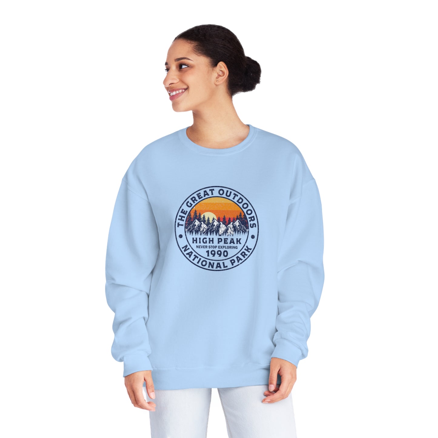 Never Stop Exploring. High Peak National Park. Unisex NuBlend® Crewneck Sweatshirt