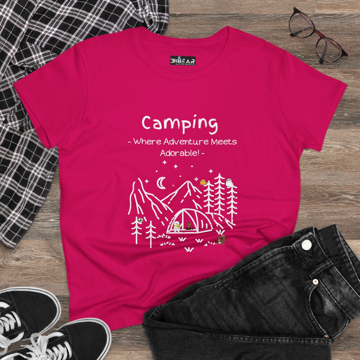 Camping. Where Adventure Meets Adorable. Women's Midweight Cotton Tee