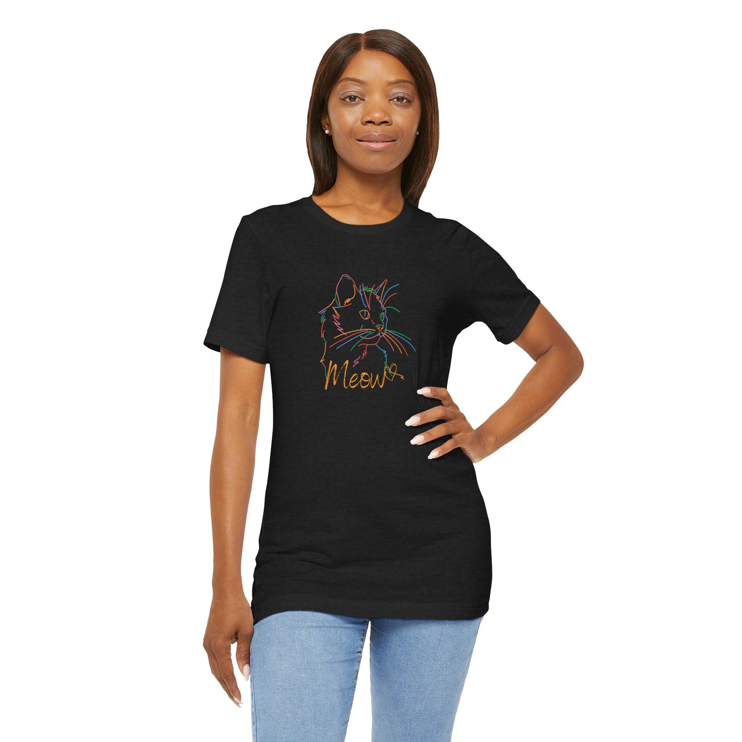 Meow. Cat with purrty color outlines. Unisex Jersey Short Sleeve Tee