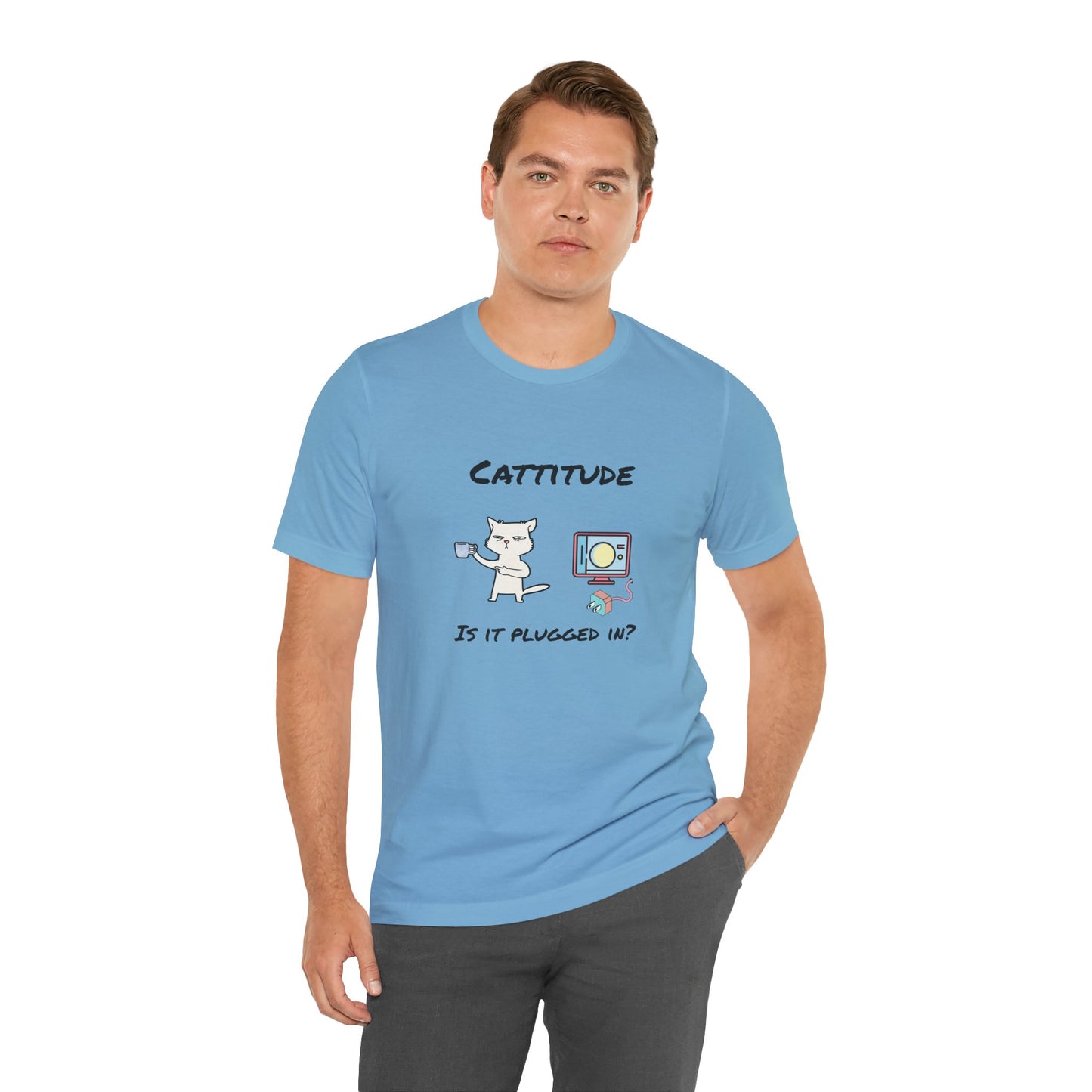 Cattitude, Is it plugged In, Unisex Jersey Short Sleeve Tee