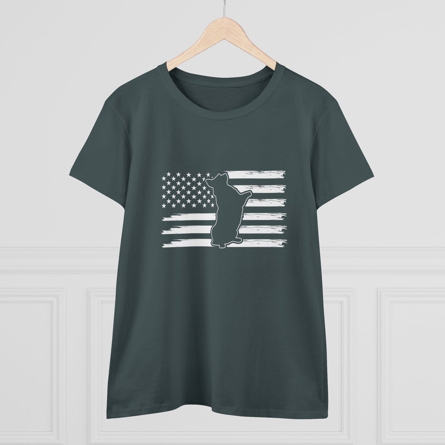 Charlie The American Flag Dog. Women's Midweight Cotton Tee