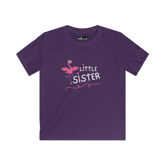 Adorable Little Sister Flamingo. Kids Softstyle Tee