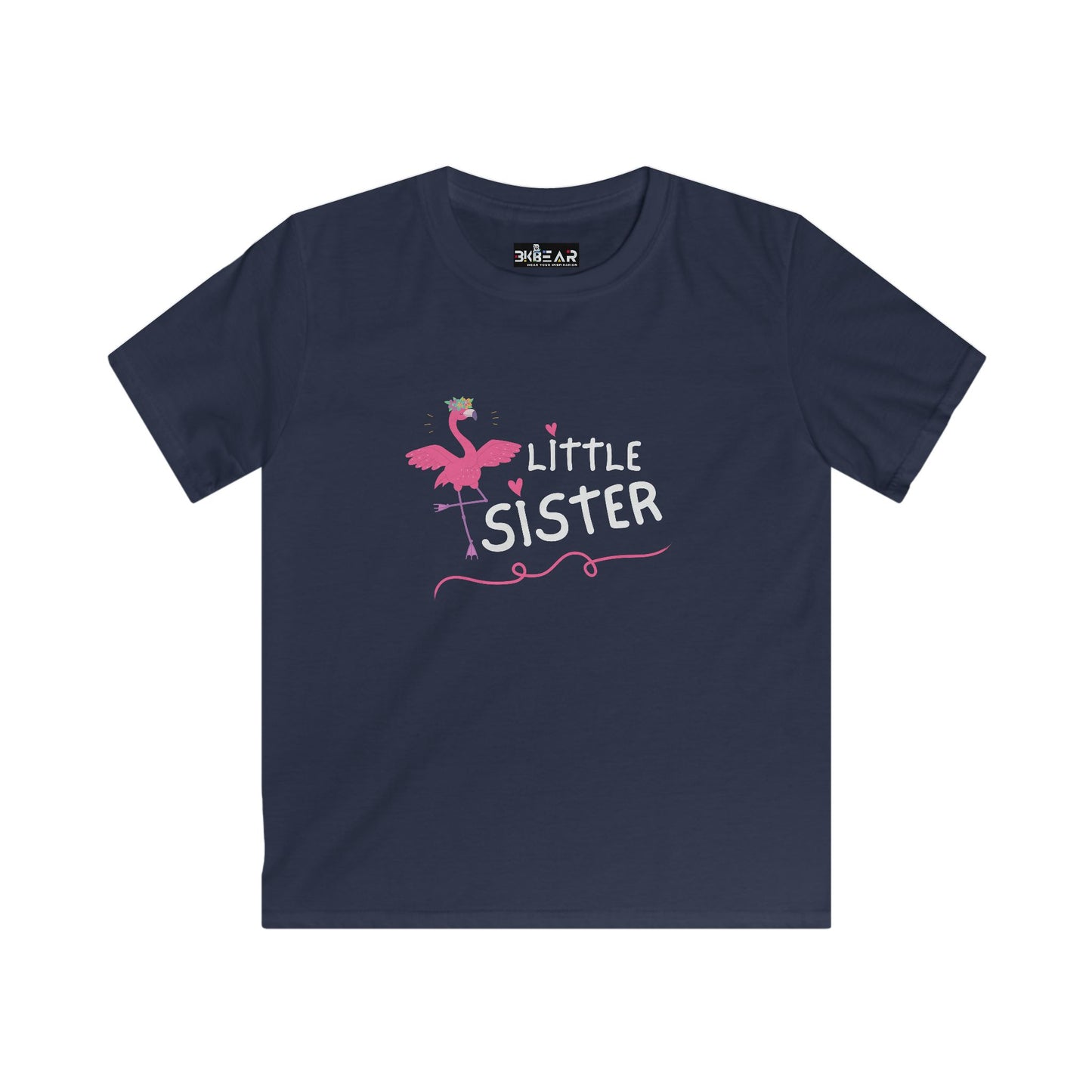 Adorable Little Sister Flamingo. Kids Softstyle Tee
