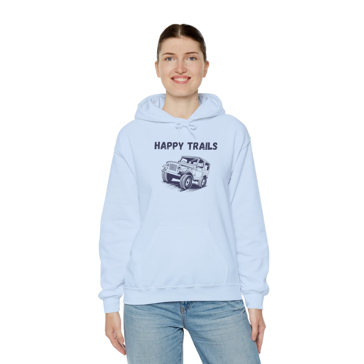 Happy Trails Unisex Hooded Sweatshirt, Cozy Outdoor Hoodie, Perfect Gift for Adventurers, Casual Wear, Great for Road Trips