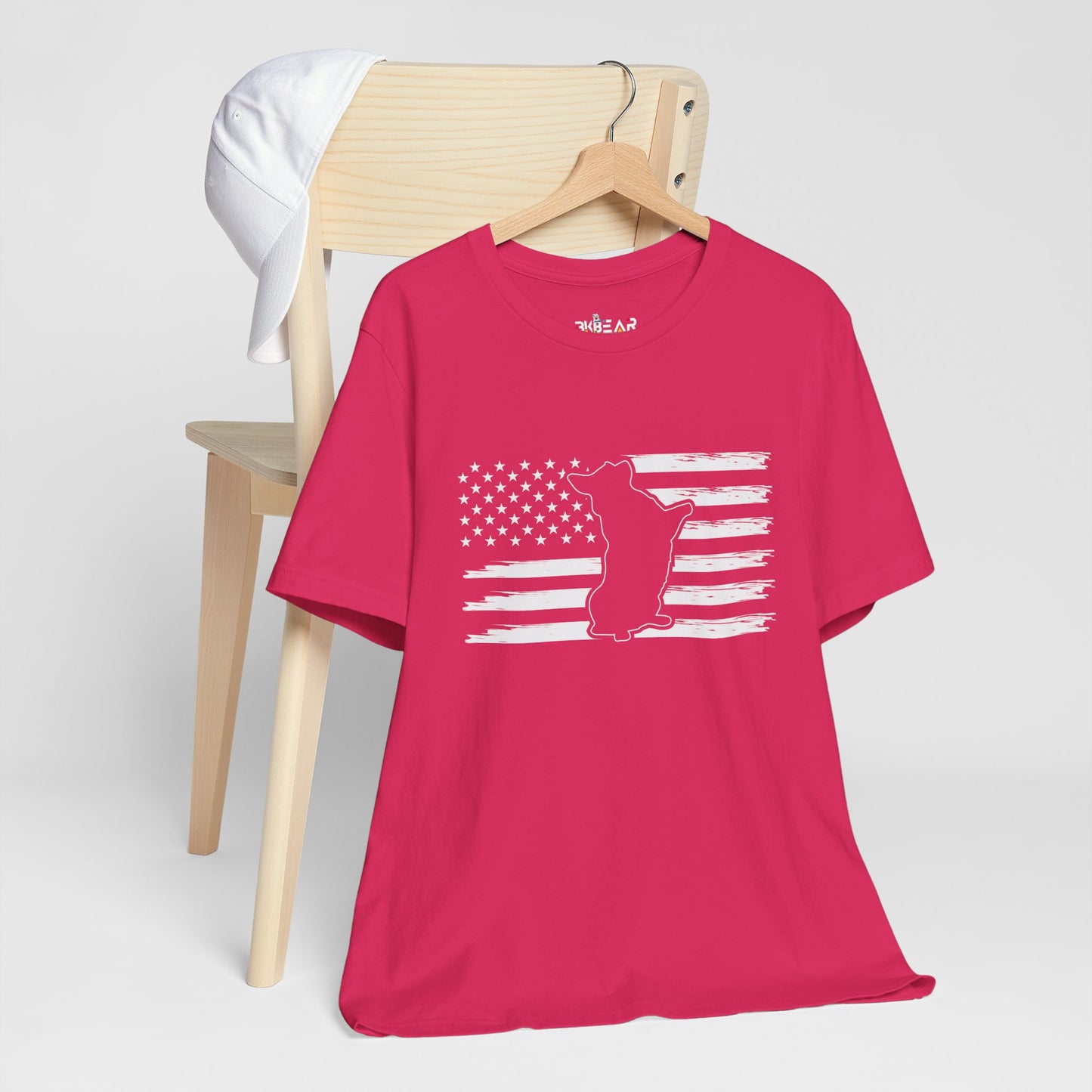 Charlie The American Flag Dog.  Unisex Jersey Short Sleeve Tee