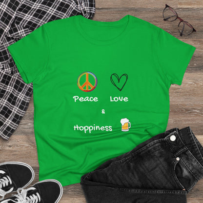 Peace, Love and Hoppiness. Women's Midweight Cotton Tee