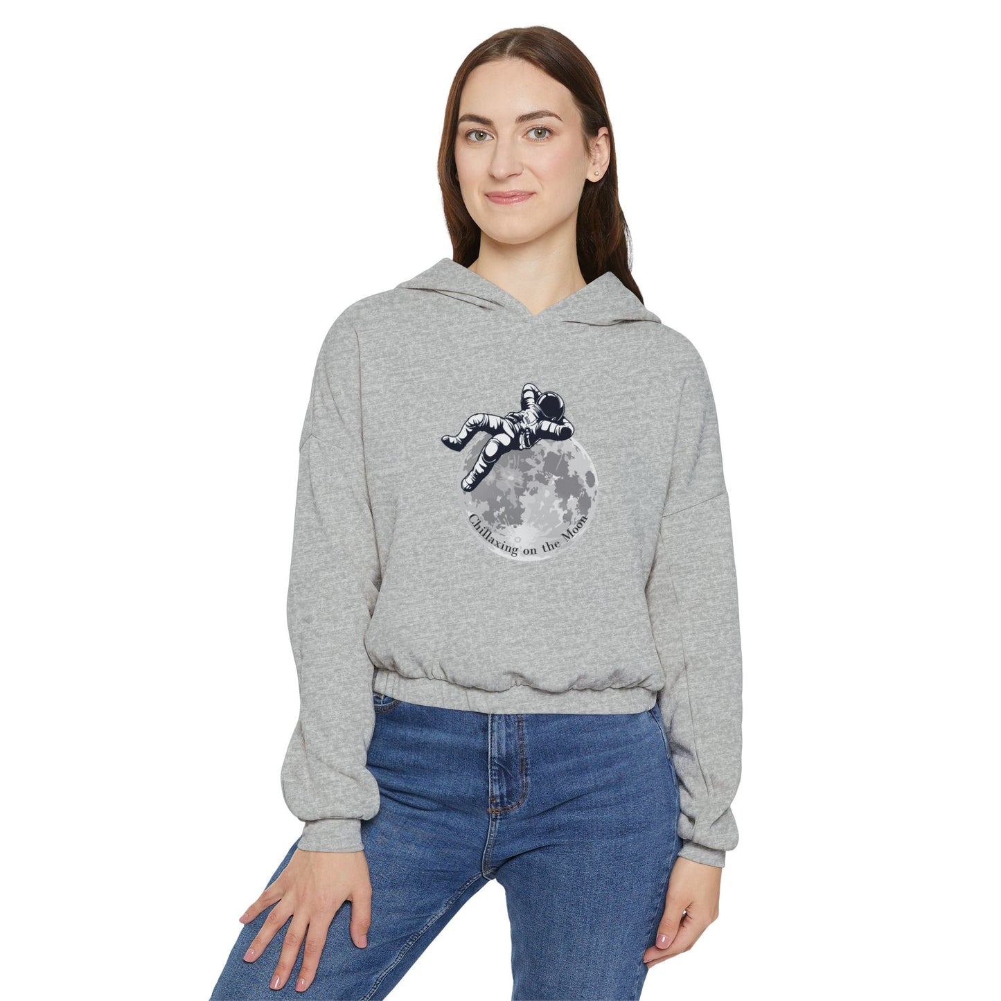 Chillaxing on the Moon. Women's Cinched Bottom Hoodie