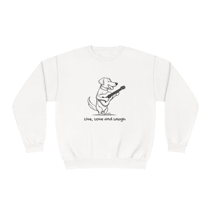 Dog With Guitar. Live, Love and Laugh. Unisex NuBlend® Crewneck Sweatshirt