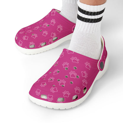 Paw Print  Rubber Clogs for Girls- Hot Pink