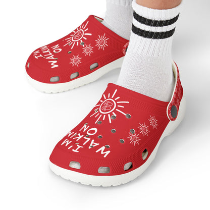 I'm Walking On Sunshine Rubber Clogs for Girls- Dark Red