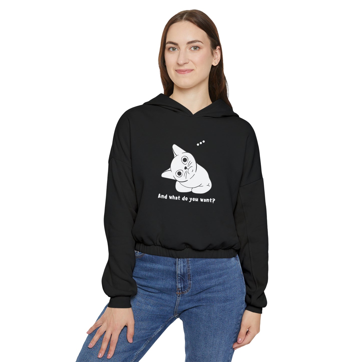 Vexing Cat Wondering What You Want. Women's Cinched Bottom Hoodie