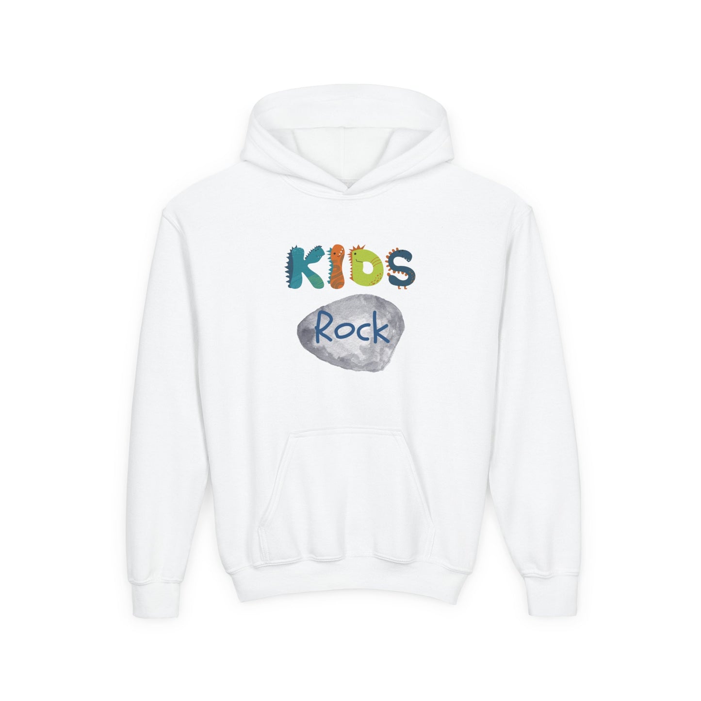 Kids Rock Heavy Blend Hoodie with Humorous Rock Design