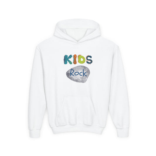 Kids Rock Heavy Blend Hoodie with Humorous Rock Design