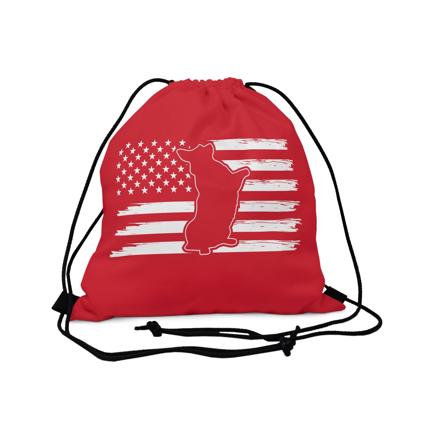 Charlie The American Flag Dog. Red Outdoor Drawstring Bag