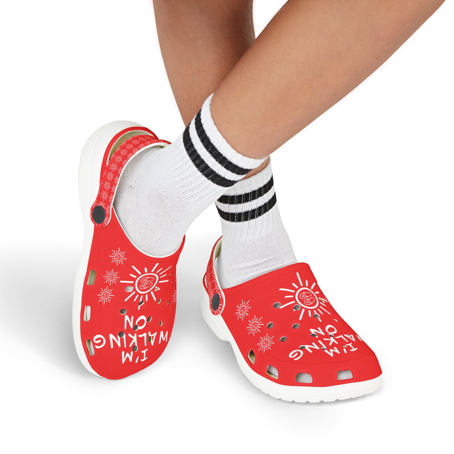 I'm Walking On Sunshine Rubber Clogs for Boys- Red