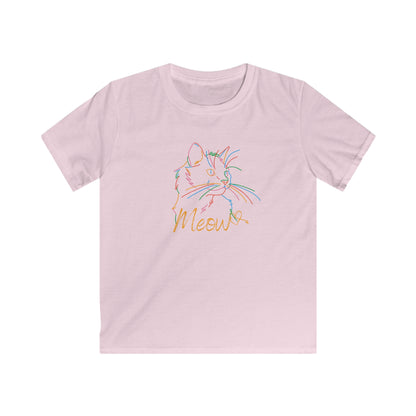 Meow. Cat with purrty color outlines. Kids Softstyle Tee