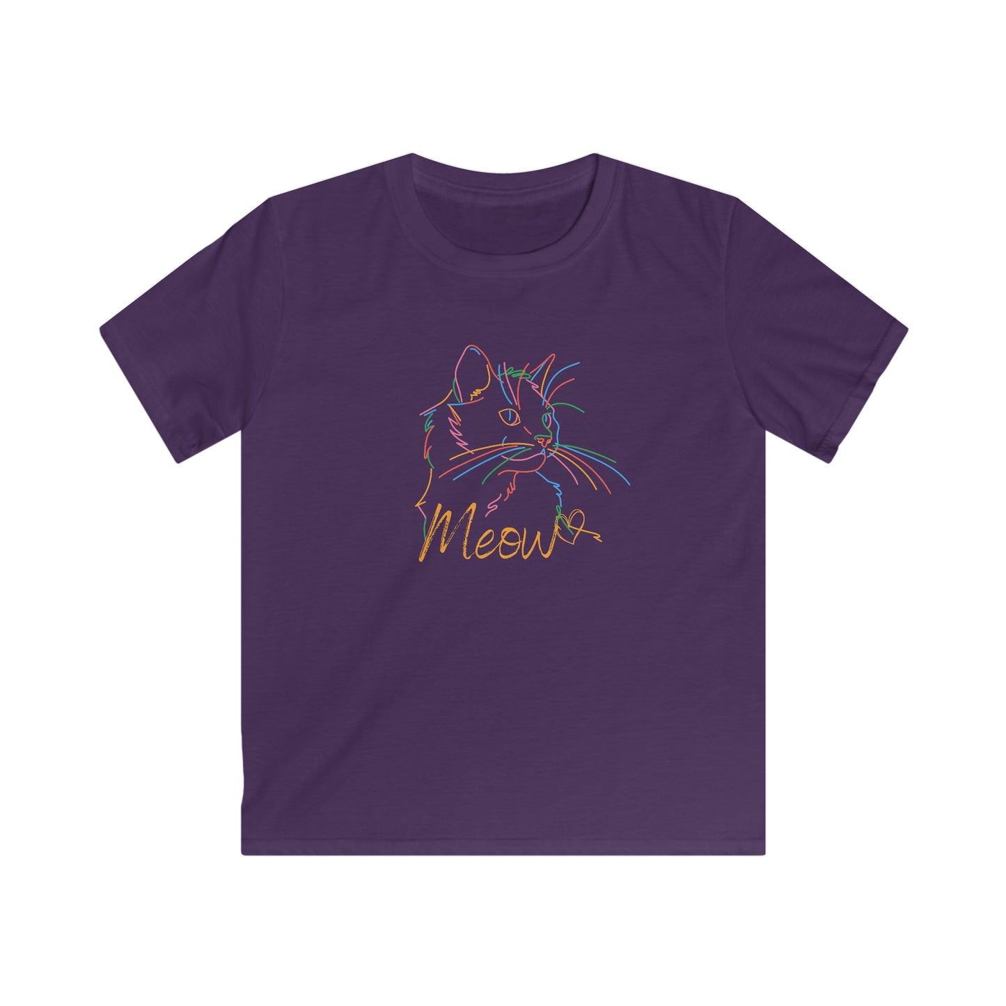 Meow. Cat with purrty color outlines. Kids Softstyle Tee