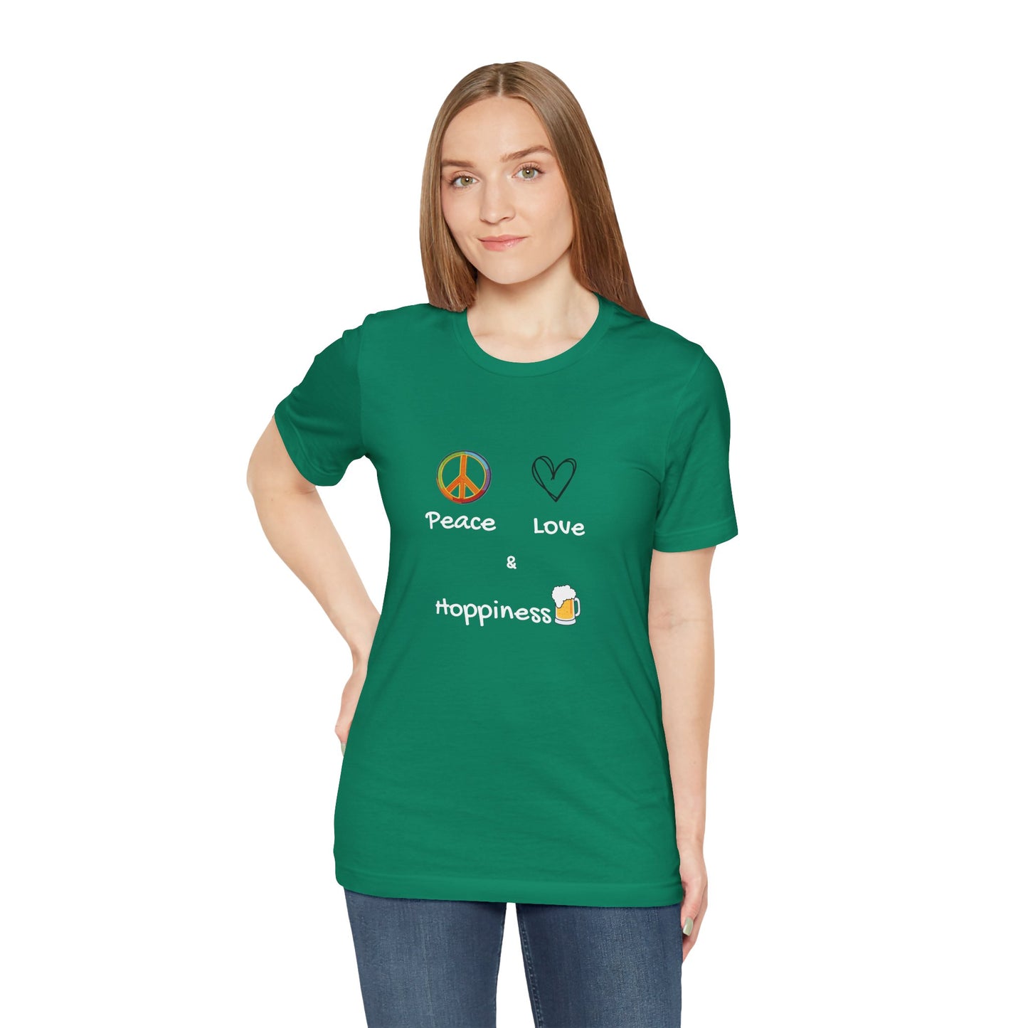 Peace, Love and Hoppiness. Unisex Jersey Short Sleeve Tee
