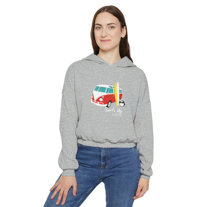 Surf's Up Dude. Women's Cinched Bottom Hoodie