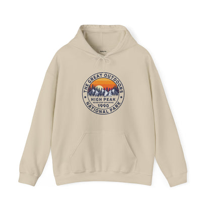 Never Stop Exploring. High Peak National Park. Unisex Hooded Sweatshirt.