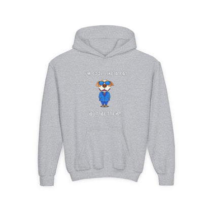Cool Like A Cat Dog Youth Hoodie - Cool Dog with Glasses