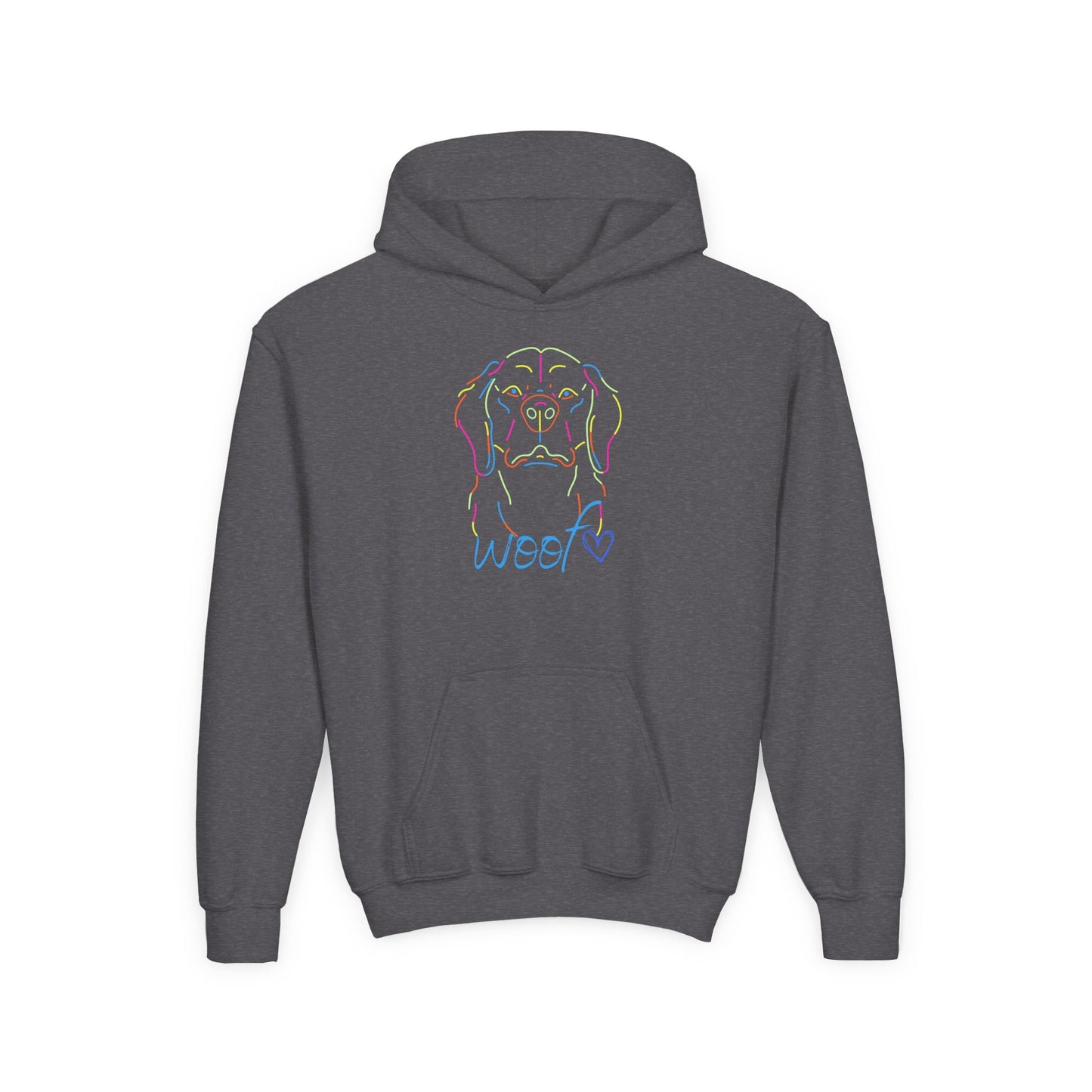 Colorful Retriever Woof Kids Hoodie – Dog Hoodie for Kids | Fun Pup Graphic