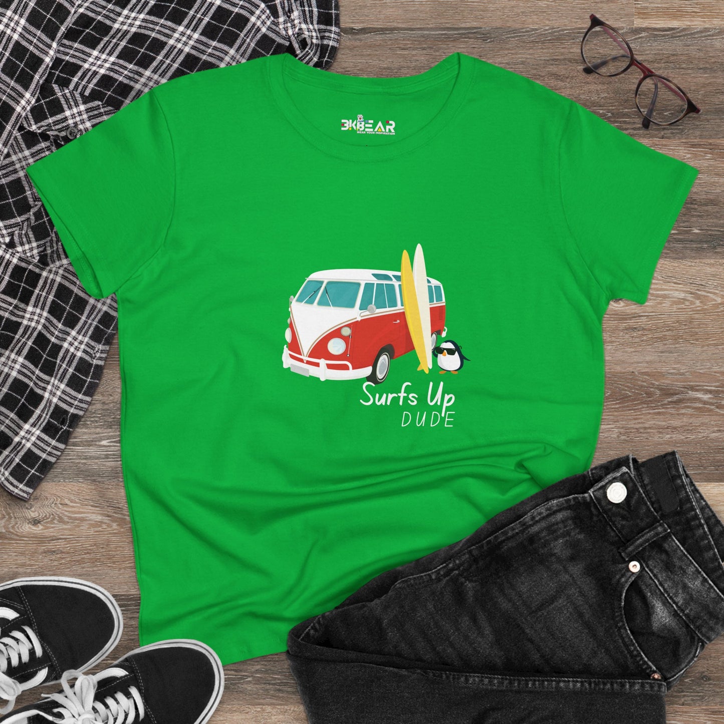 Surfs Up Dude. Women's Midweight Cotton Tee