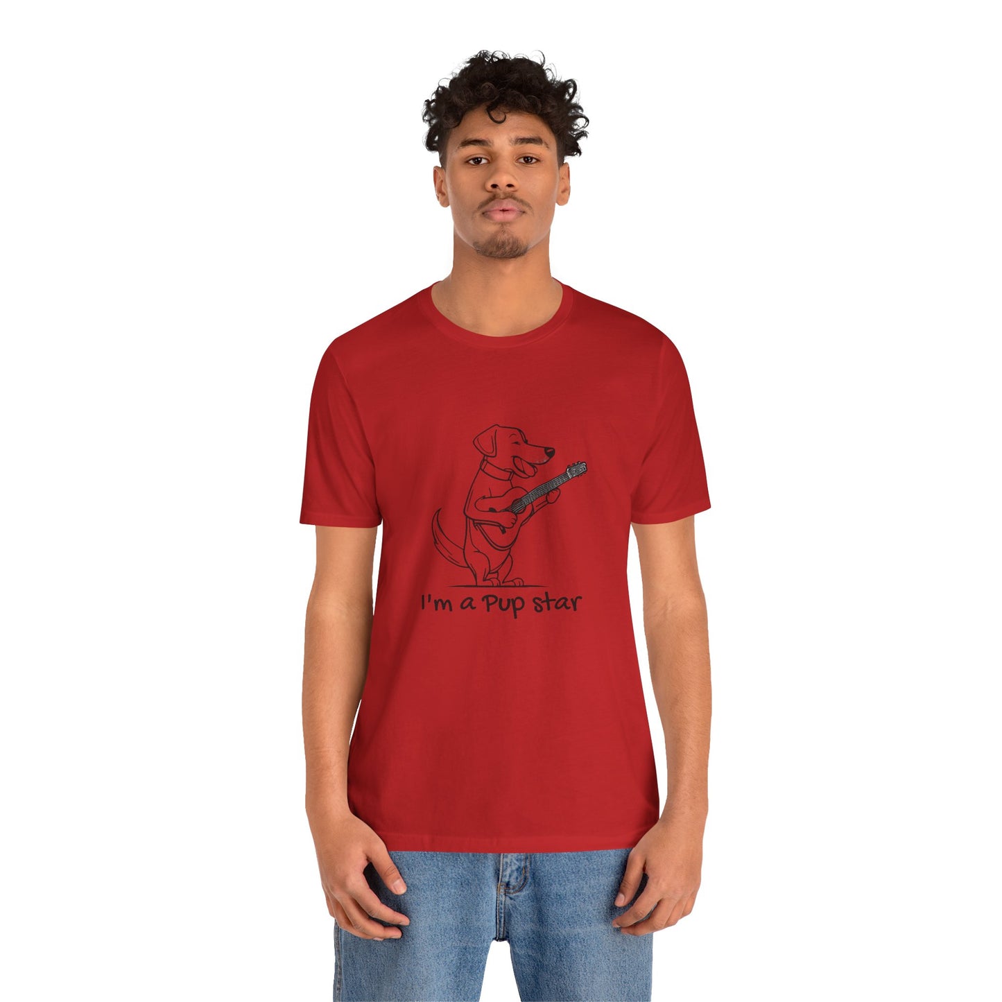 Dog With a Guitar. I'm a Pup Star. Unisex Jersey Short Sleeve Tee
