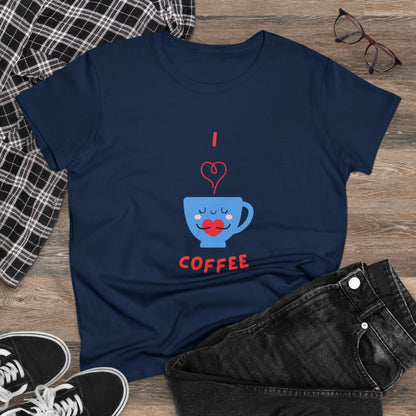 I Love Coffee Heart Cup. Women's Midweight Cotton Tee