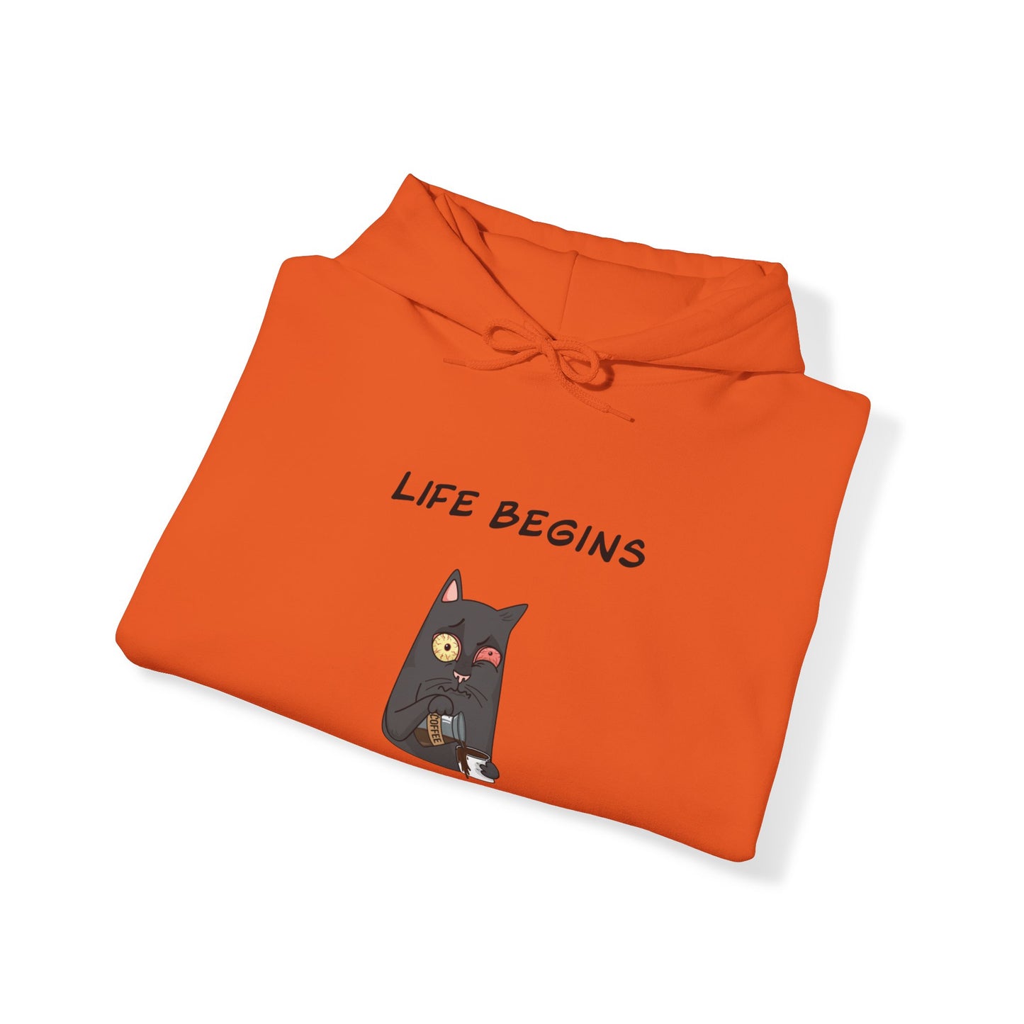 Luna The Cat. Life Begins After Coffee. Unisex Heavy Blend™ Hooded Sweatshirt
