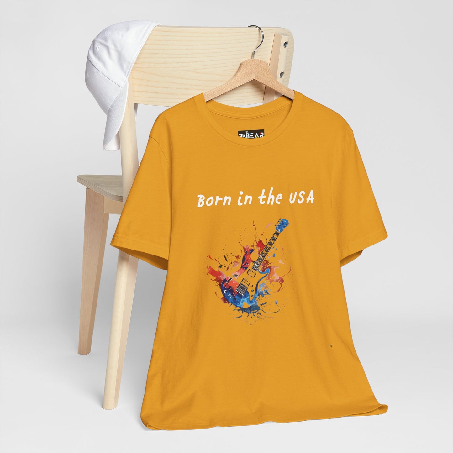 Born In The USA Guitar. Unisex Jersey Short Sleeve Tee