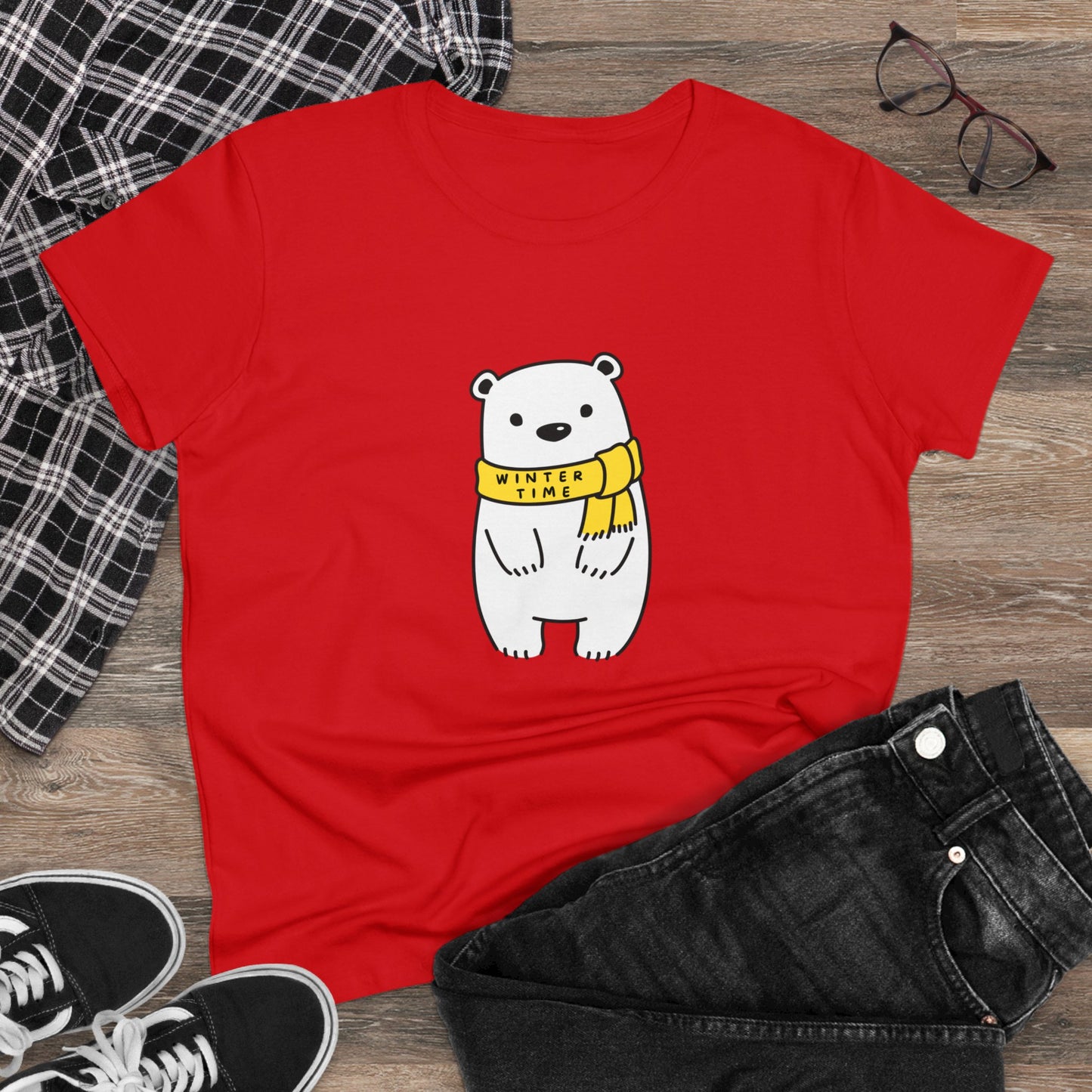 Winter Time BK Bear. .  Women's Midweight Cotton Tee