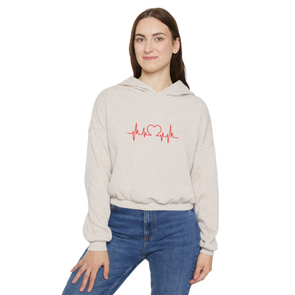 I Love You Heart Beat. Women's Cinched Bottom Hoodie