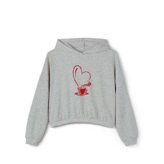 I Heart Coffee. Red.  Women's Cinched Bottom Hoodie