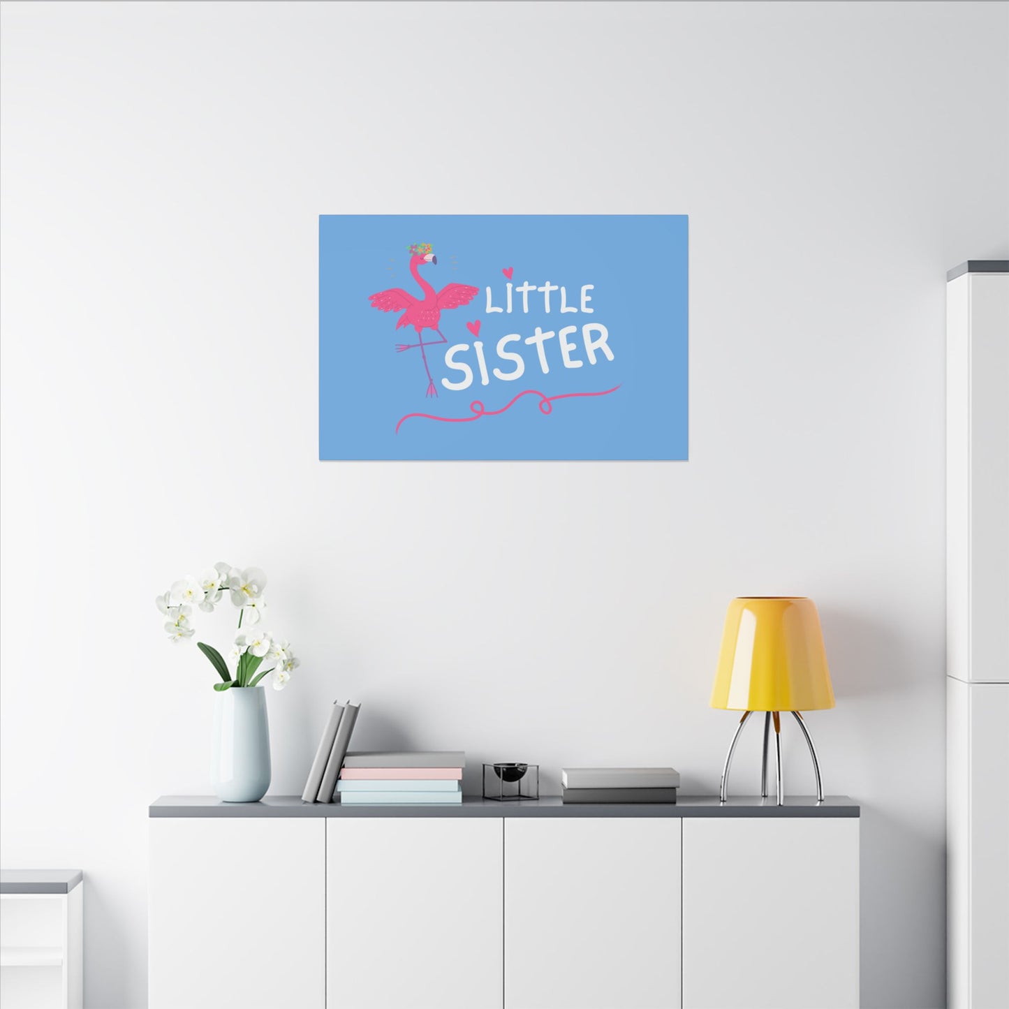 Adorable Little Sister Flamingo. Always On-Time. Canvas Gallery Wraps