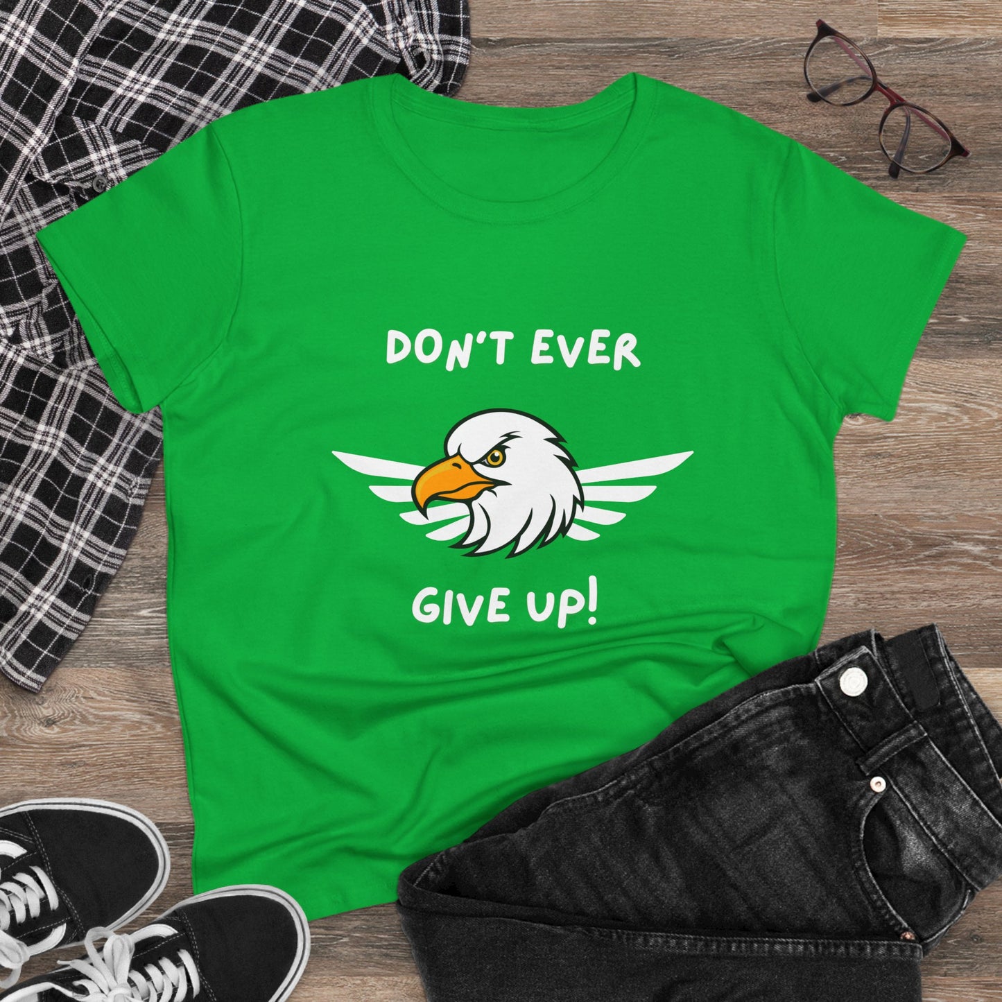 Don't Ever Give Up Eagle! Women's Midweight Cotton Tee