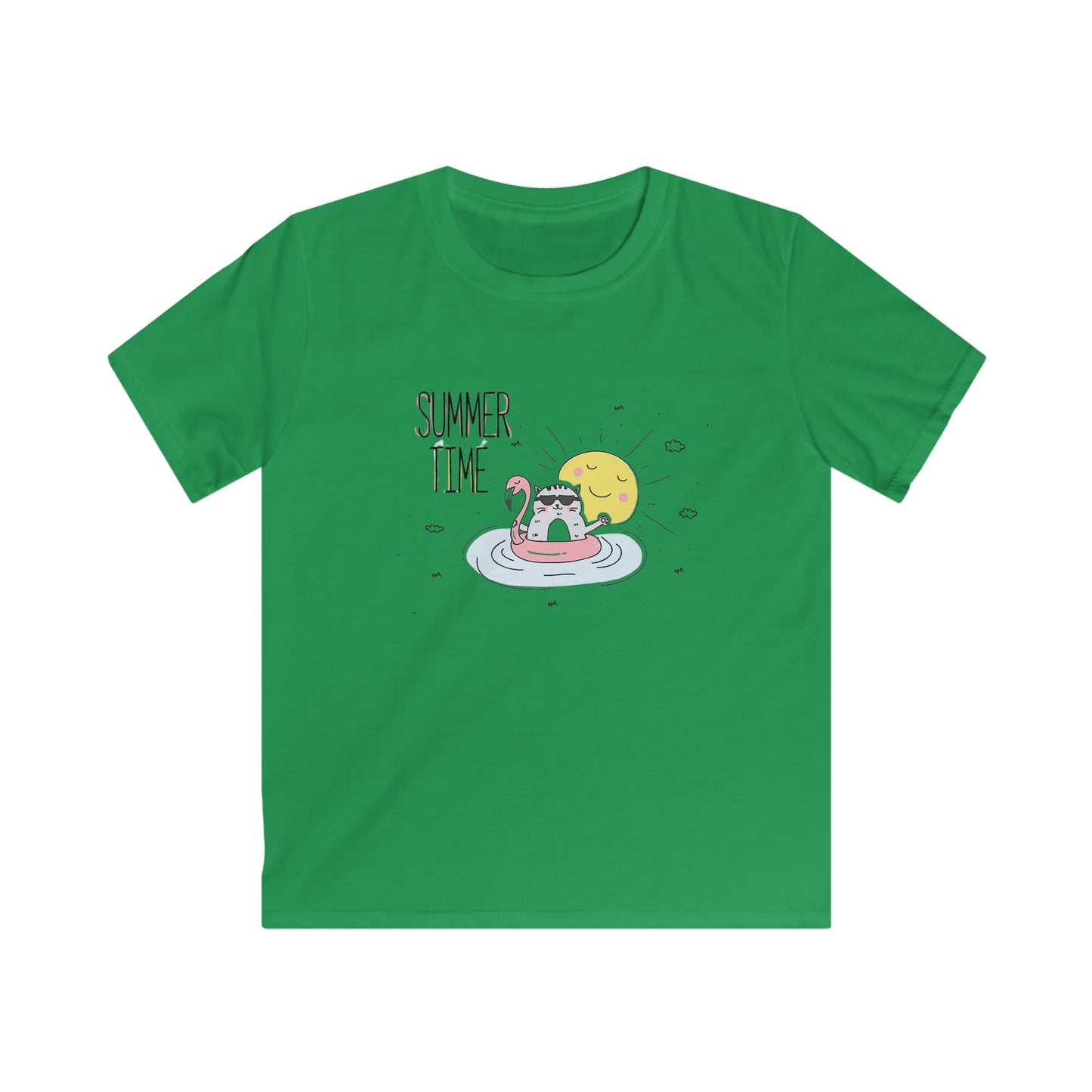 Jingles The Summertime Cat. Kids Softstyle Tee