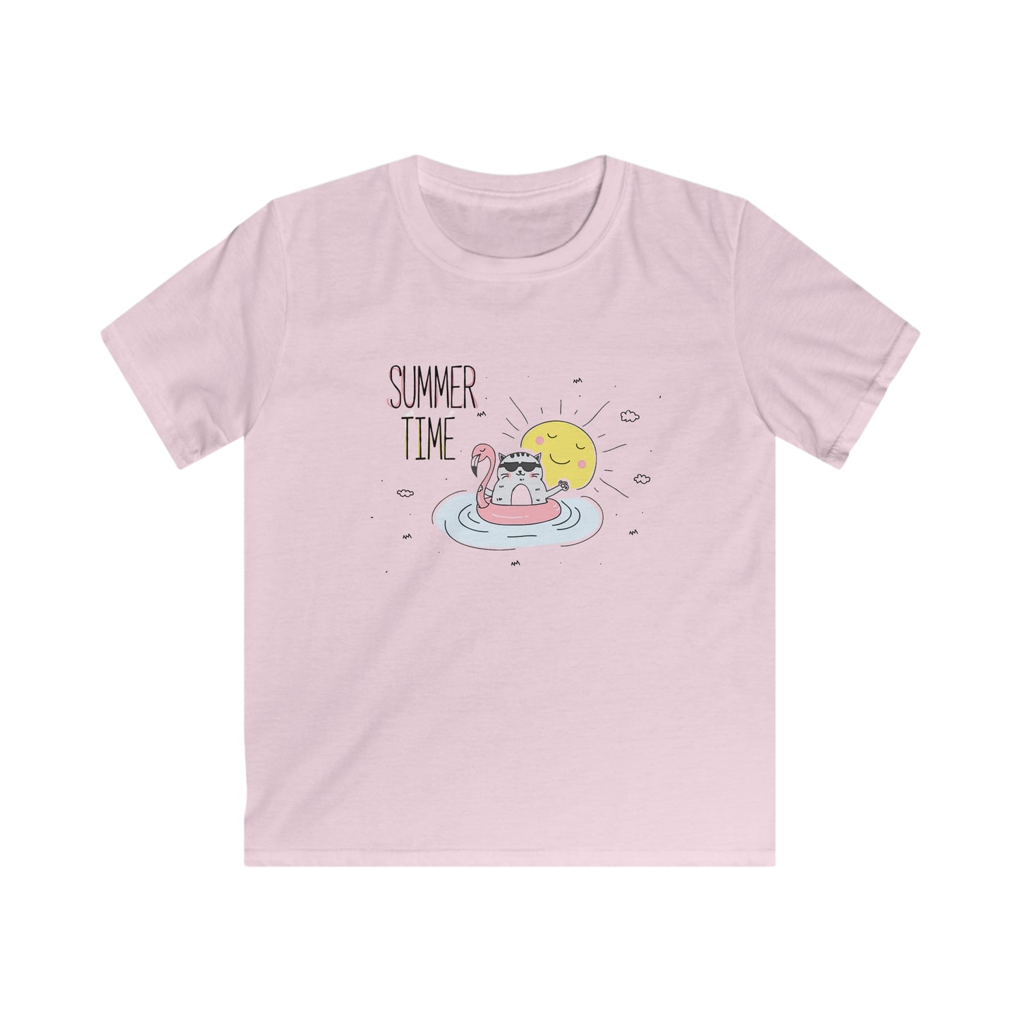 Jingles The Summertime Cat. Kids Softstyle Tee