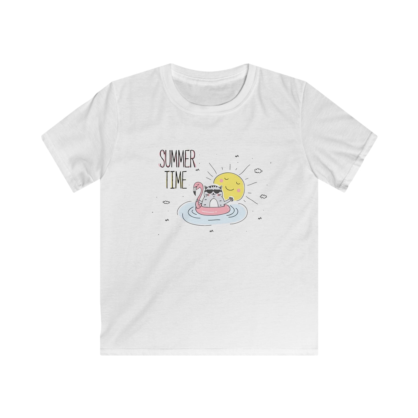 Jingles The Summertime Cat. Kids Softstyle Tee