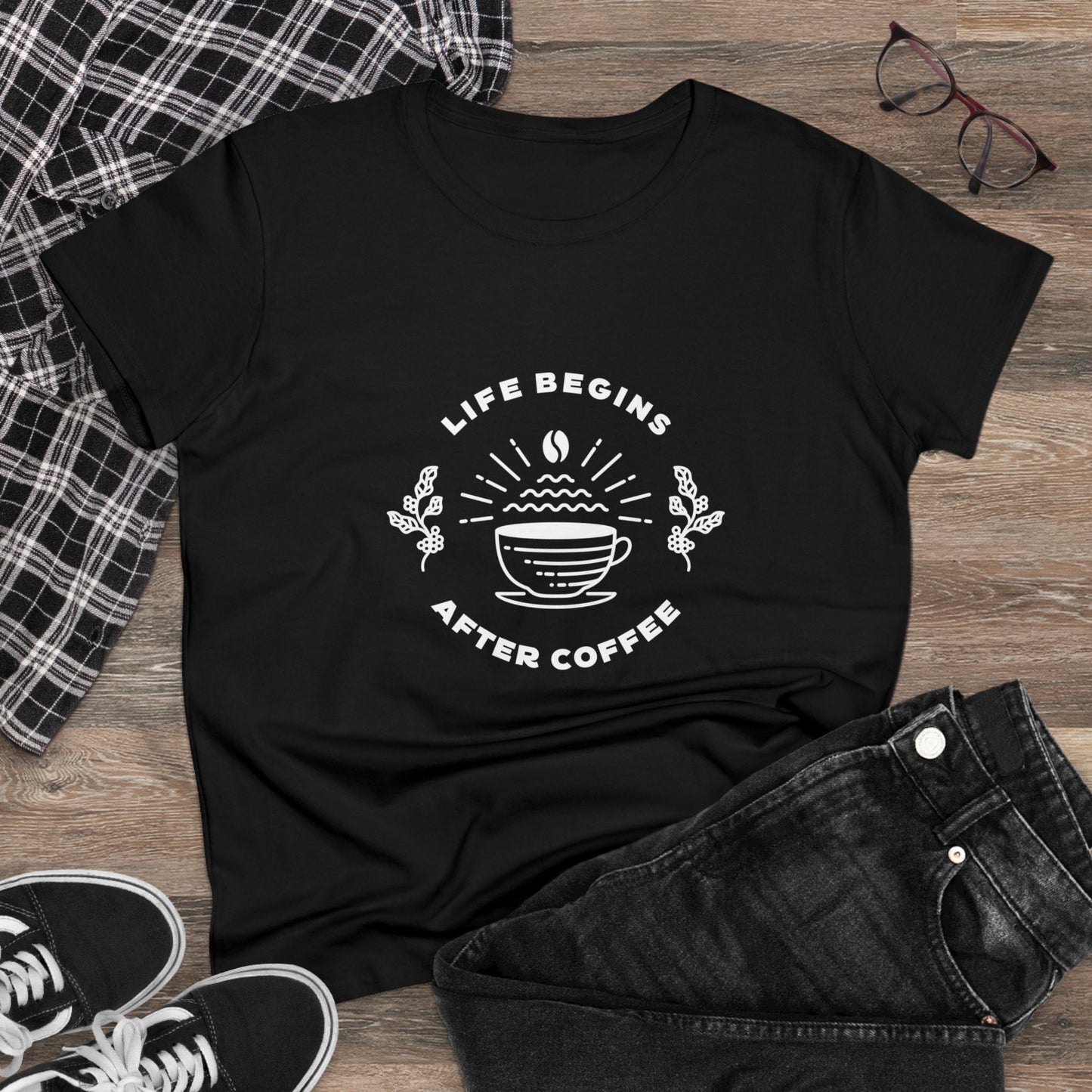 Life Begins After Coffee. Women's Midweight Cotton Tee