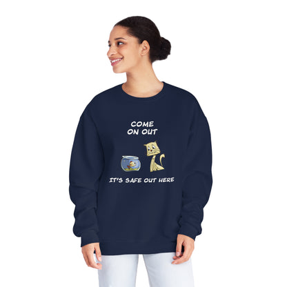 Kitty Cat Trying To Trick The Fish To Come Out. Unisex NuBlend® Crewneck Sweatshirt