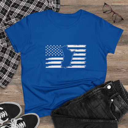 Charlie The American Flag Dog. Women's Midweight Cotton Tee