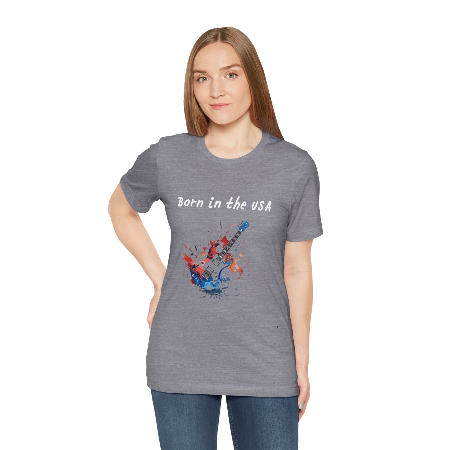 Born In The USA Guitar. Unisex Jersey Short Sleeve Tee