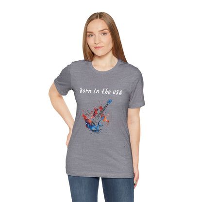 Born In The USA Guitar. Unisex Jersey Short Sleeve Tee