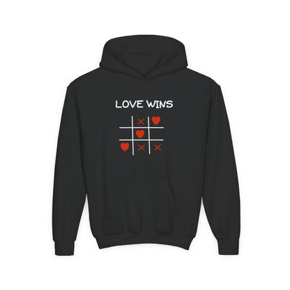 Love Wins Retro Tic Tac Dough Design - Kids Hooded Sweatshirt